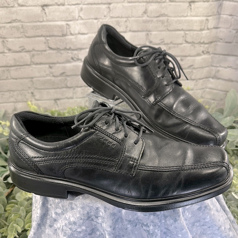 ECCO “Helsinki2” Black Leather Stitch Seam Bike-Toe Dress Oxfords Mens 11M🖤VGUC
